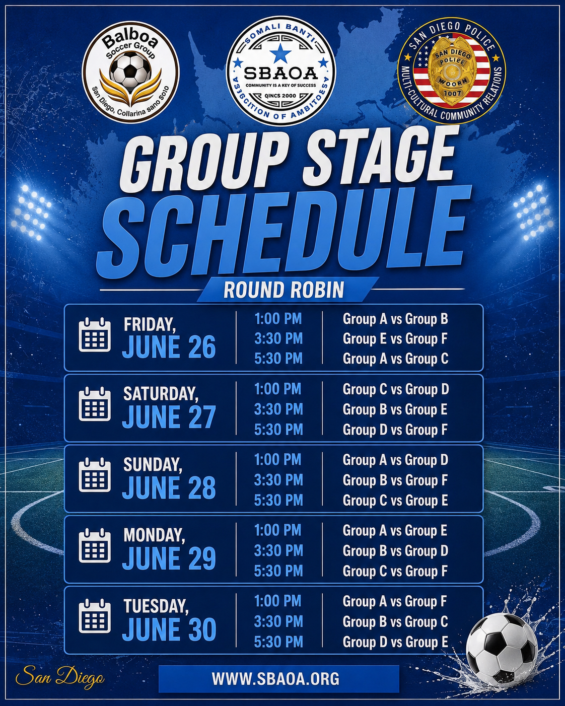 Group stage schedule graphic